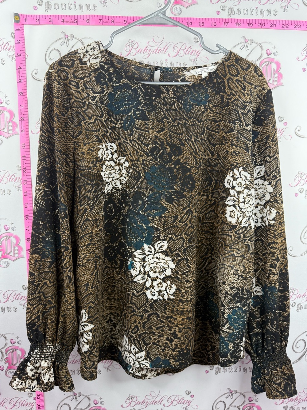 Northern Reflections blouse ruffle Black and Brown Floral Snake-Print Blouse